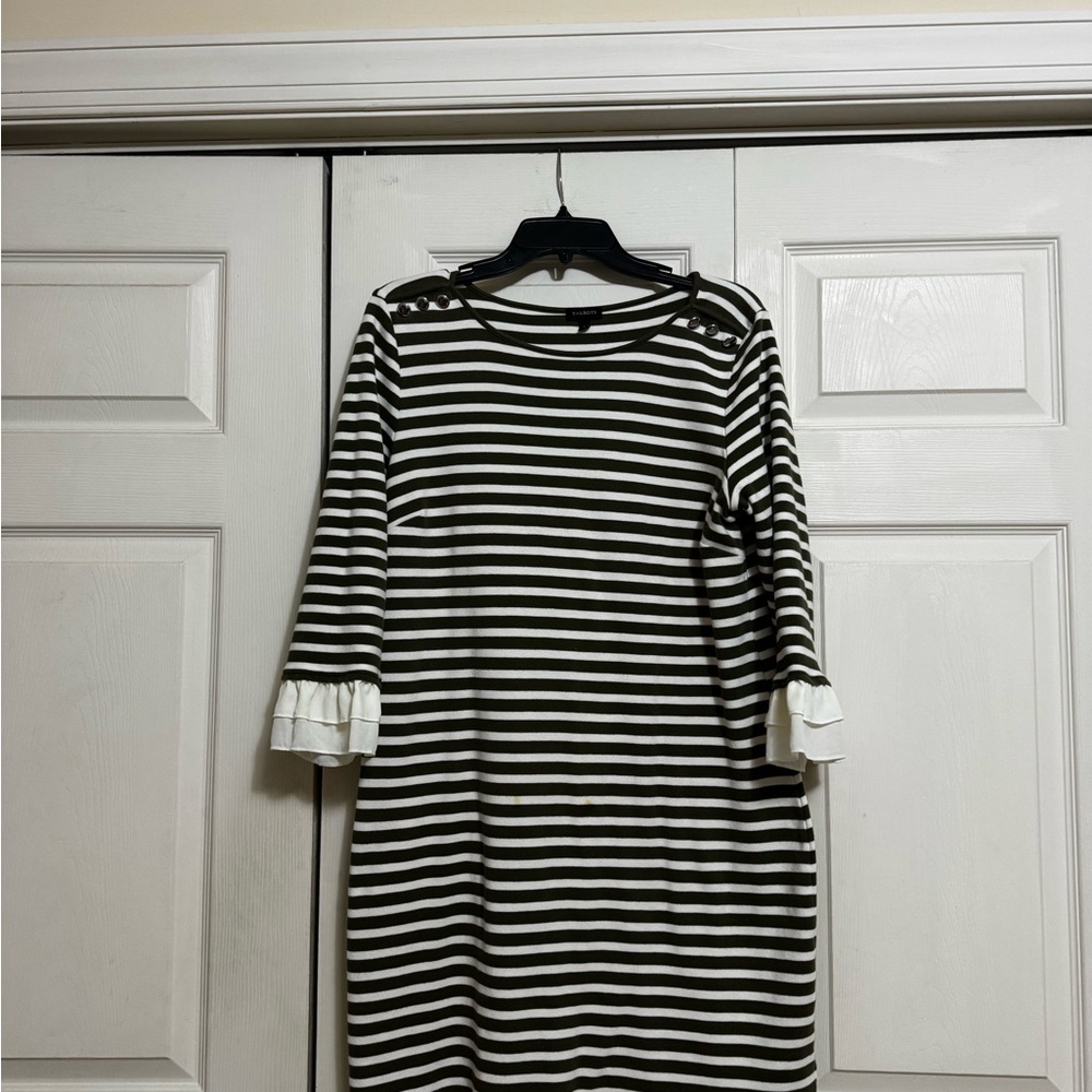 Talbots Black and White Striped Long Sleeve Dress